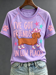 Women's I’ve Got Friends In Low Places Funny Dachshund Art Print Short Sleeve T-shirt gracestitchs