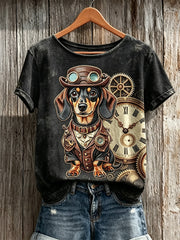 Women's Vintage Steampunk Dachshund Dog Art Print short-sleeved T-shirt gracestitchs