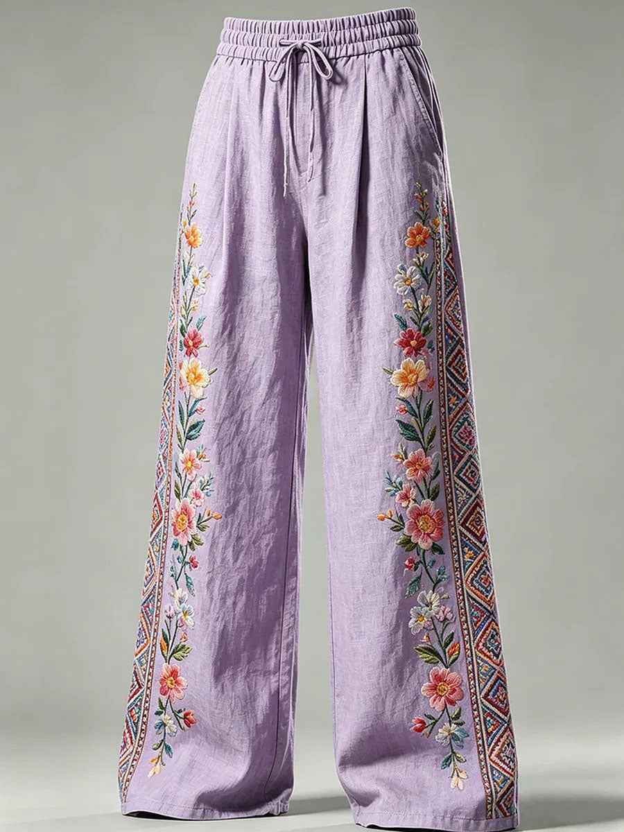 Women's Purple Floral Print Casual Pants