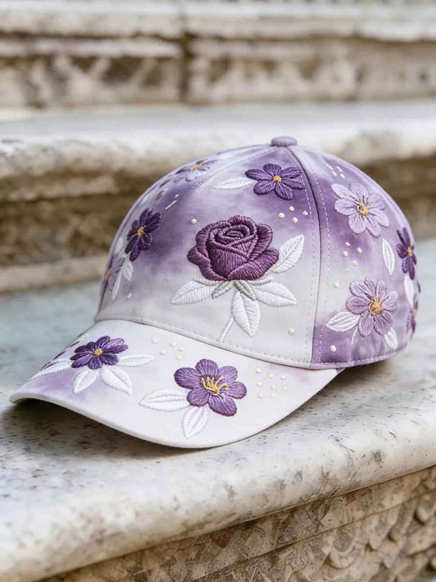 Purple Floral Print Casual Unisex Hat