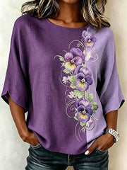 Women's Purple Floral Print Casual T-Shirt