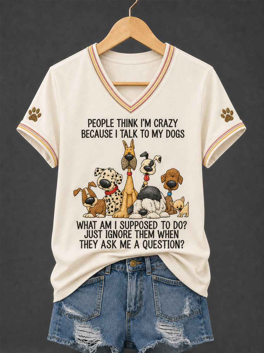 Women's Funny Dogs Make Me Happy Humans Make My Head Hurt Print Dog Lovers Gift Casual Tee