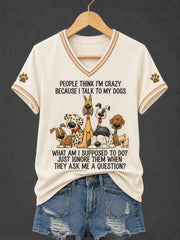 Women's Funny Dogs Make Me Happy Humans Make My Head Hurt Print Dog Lovers Gift Casual Tee