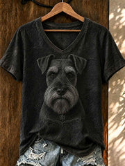 Women's Art Dog Printed V-neck T-shirt