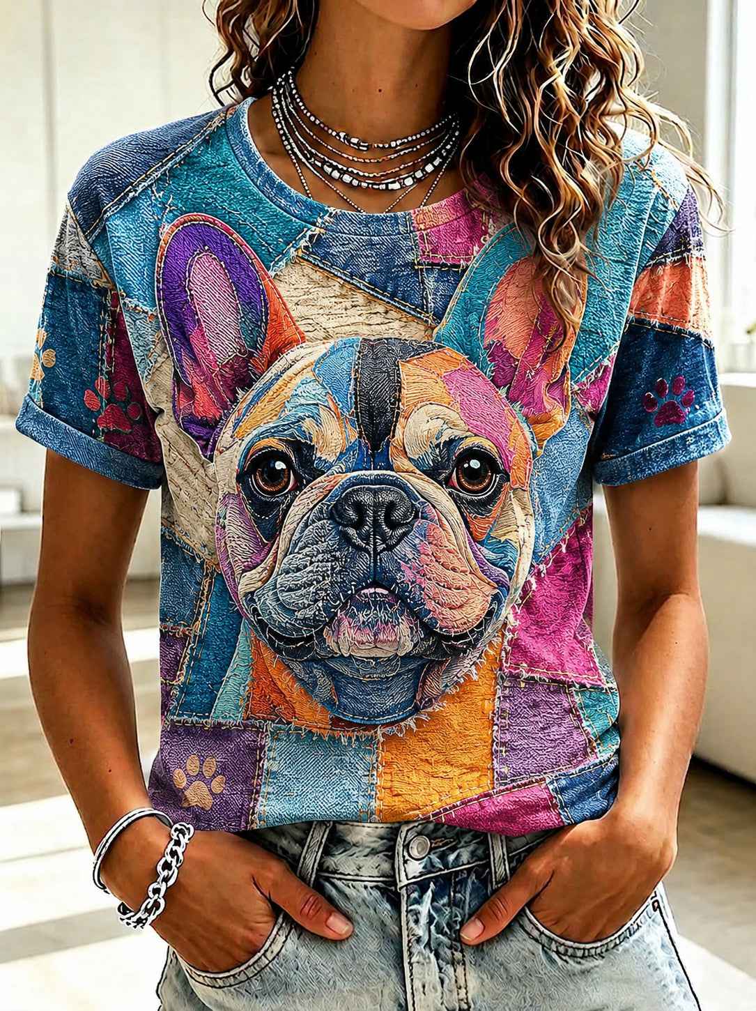 Women's Art Dog Printed T-shirt