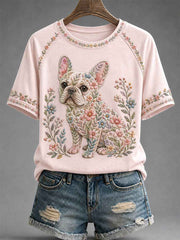 Women's Floral Dog Print Casual Tee