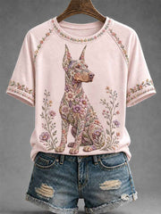 Women's Floral Dog Print Casual Tee