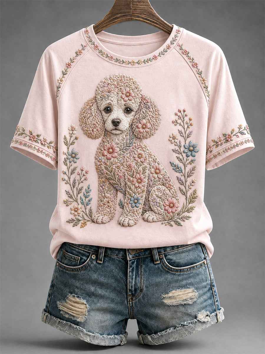 Women's Floral Dog Print Casual Tee