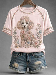 Women's Floral Dog Print Casual Tee