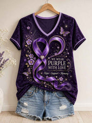 Women's Alzheimer's Awareness Floral Art Printed T-shirt