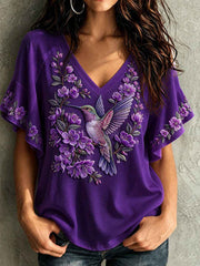 Women's Alzheimer's Awareness Hummingbird Flowers Hang Shot Short Sleeve T-Shirt