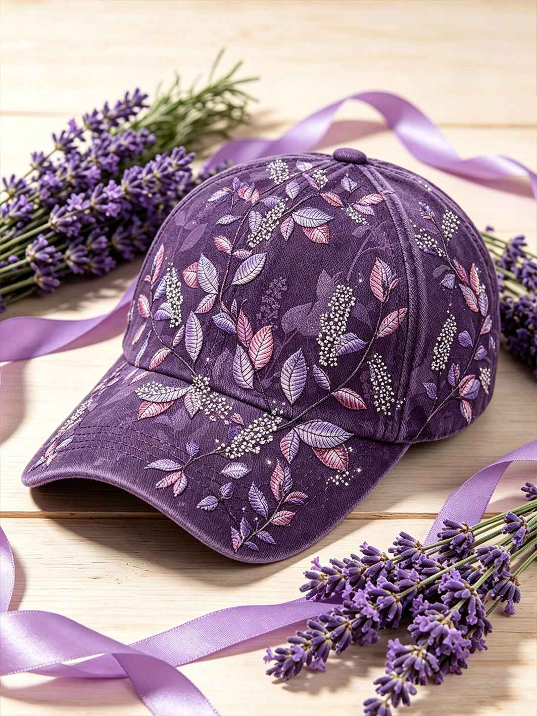 Purple Plant Flower Pattern Printed Unisex Hat