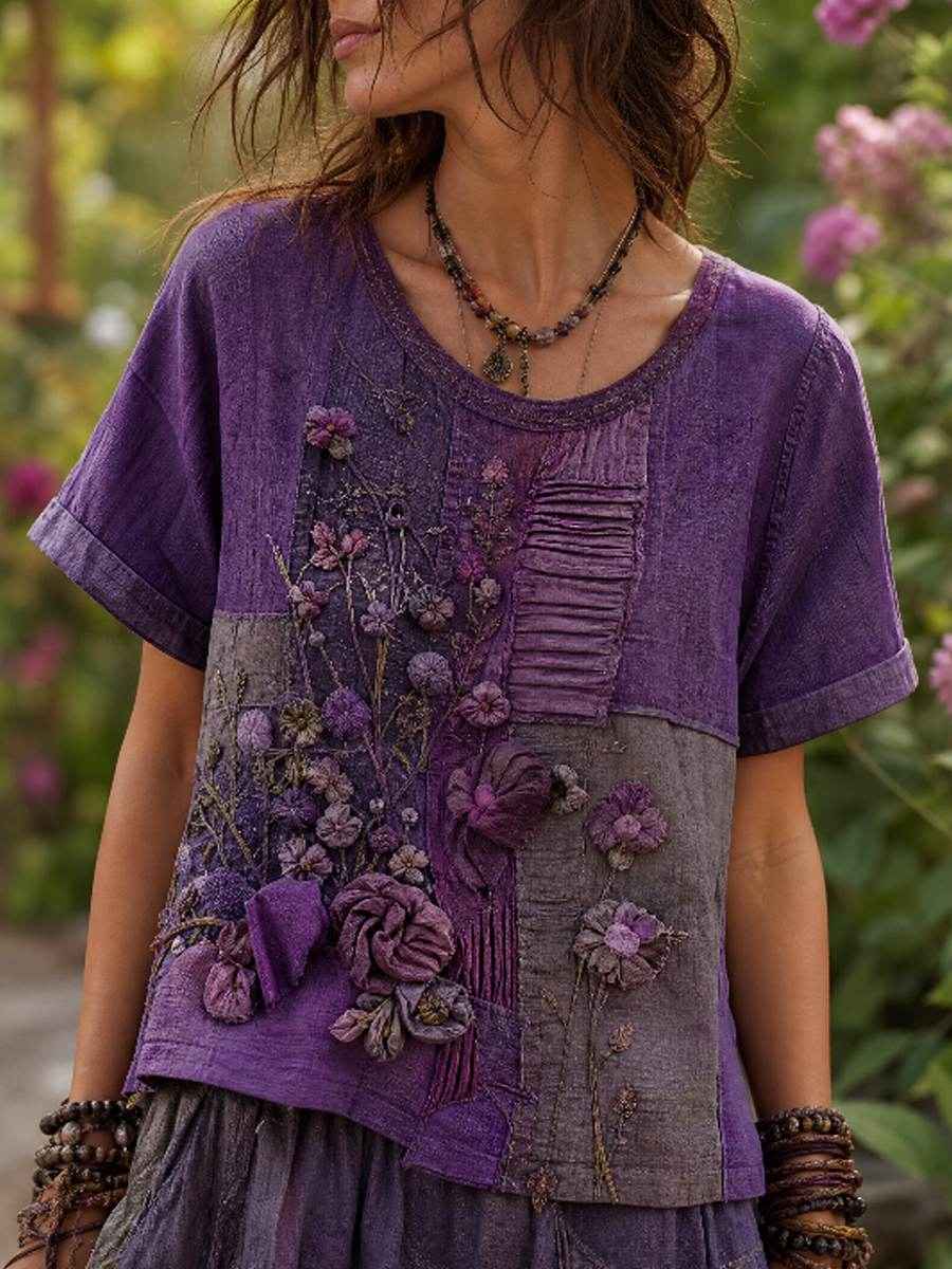 Women's linen short-sleeved T-shirt