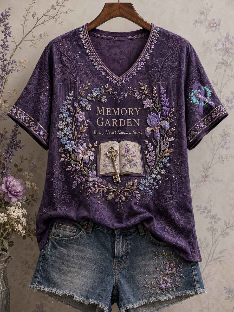 Women's Alzheimer's Awareness Floral Art Printed T-shirt