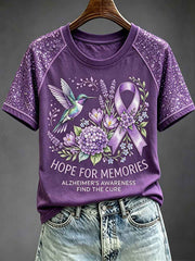 Women's Hope For Memorial Purple Ribbon Print Round Neck Short Sleeve T-shirt