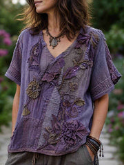 Women's linen short-sleeved T-shirt