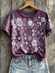 Women's Classy Purple Awareness Floral Print Short-sleeved T-shirt