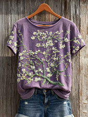 Women's Almond Blossom Purple Sky Art Print short-sleeved T-shirt