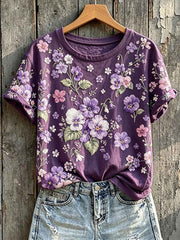 Women's Classy Purple Awareness Floral Print Short-sleeved T-shirt