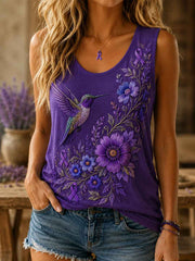 Women's Purple Floral & Hummingbird Print Alzheimer's Awareness Support Vest