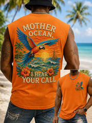 Men's Mother Ocean I Have Heard You Call Parrot Print Casual Tank Top