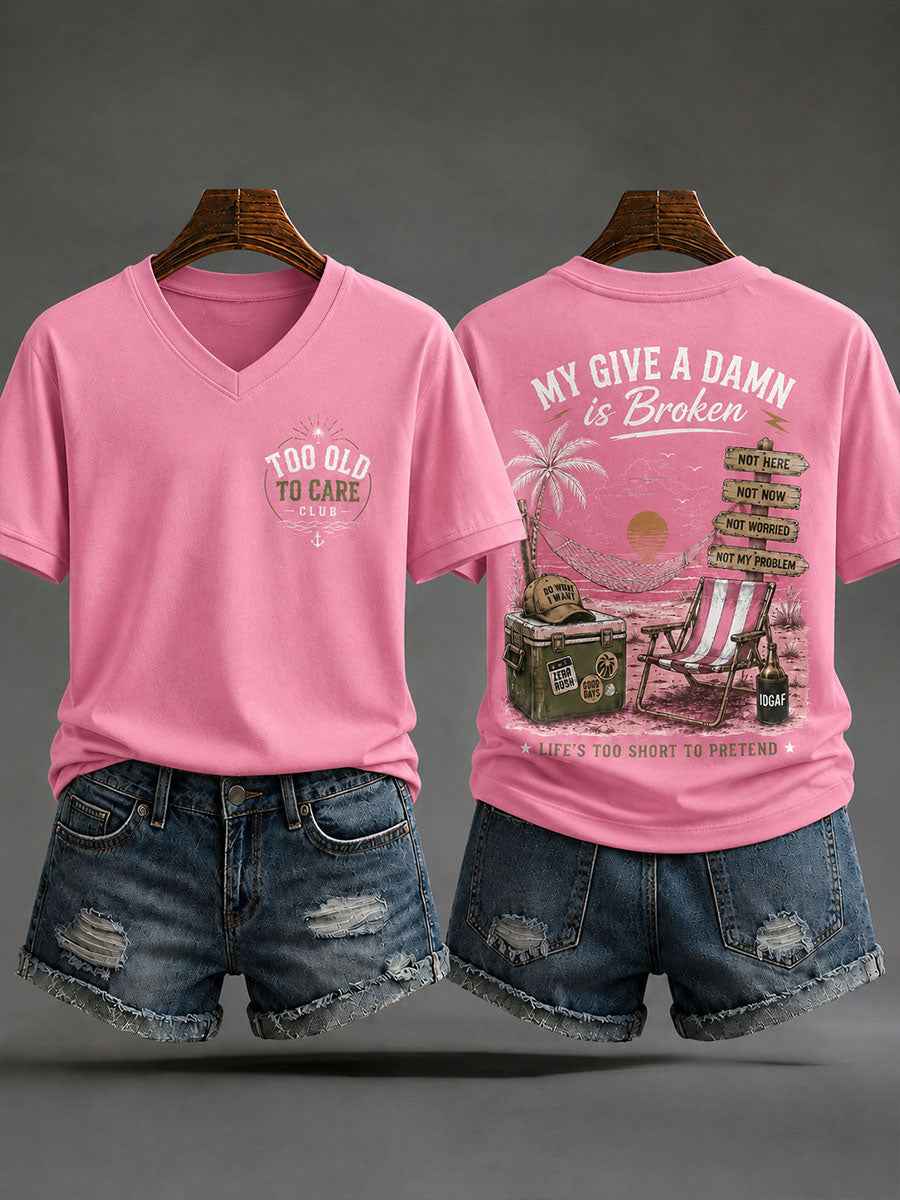 Women's 'Too Old to Care Club' V-Neck T-Shirts