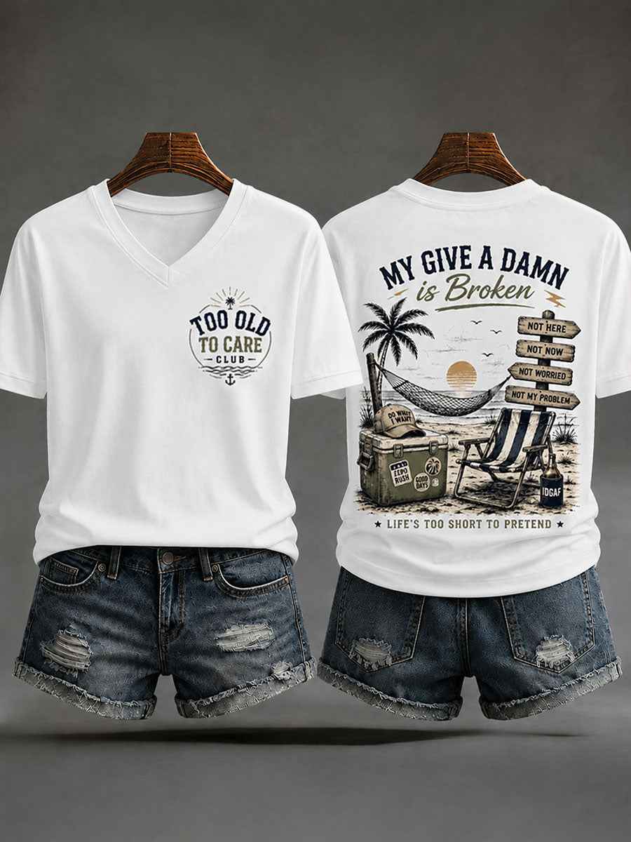 Women's 'Too Old to Care Club' V-Neck T-Shirts