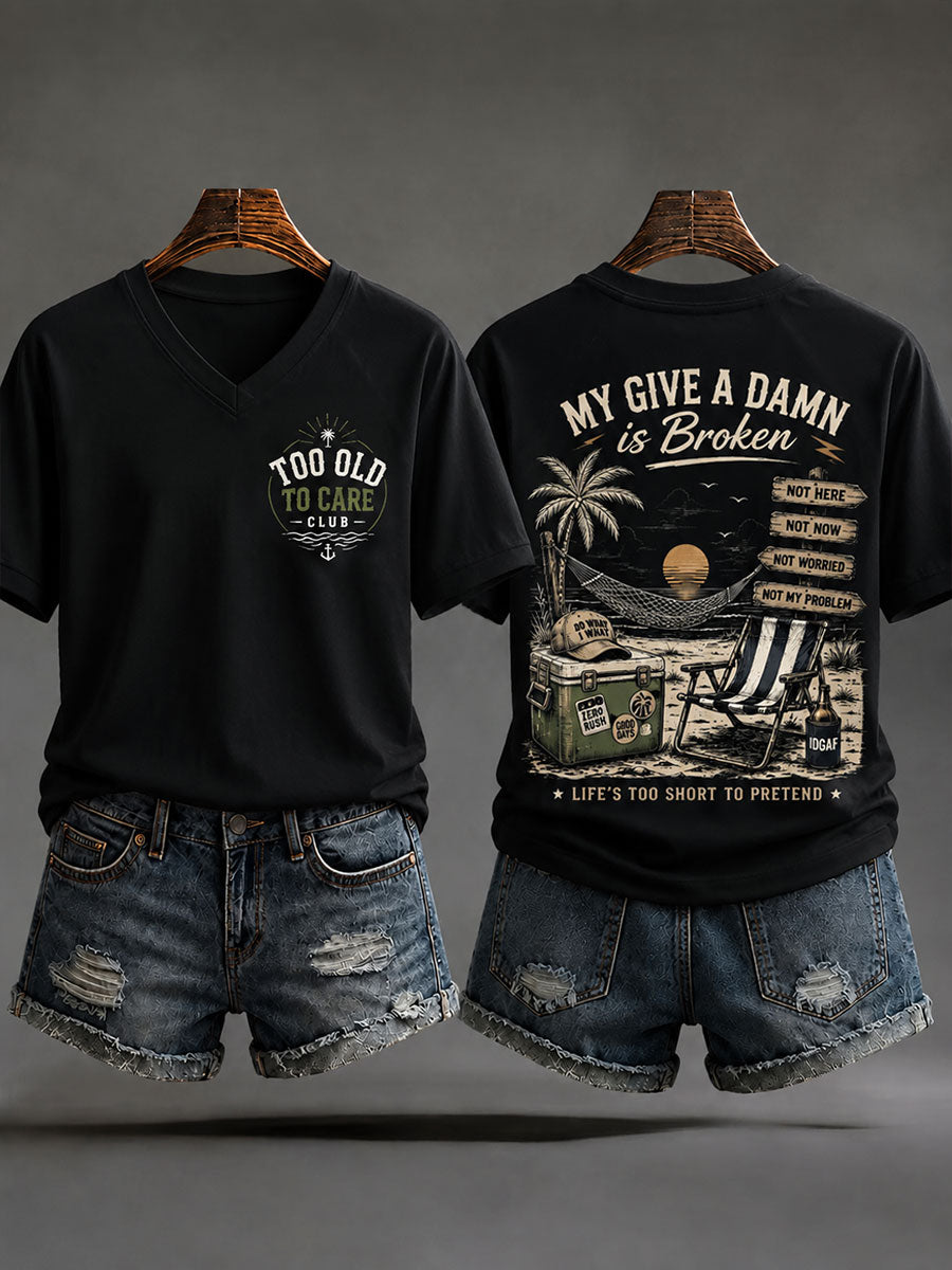 Women's 'Too Old to Care Club' V-Neck T-Shirts gracestitchs