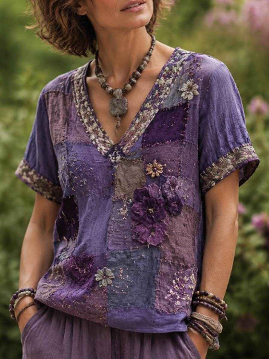 Women's linen short-sleeved T-shirt