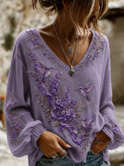 Women's Alzheimer's Awareness Printed Cotton-Linen Shirt