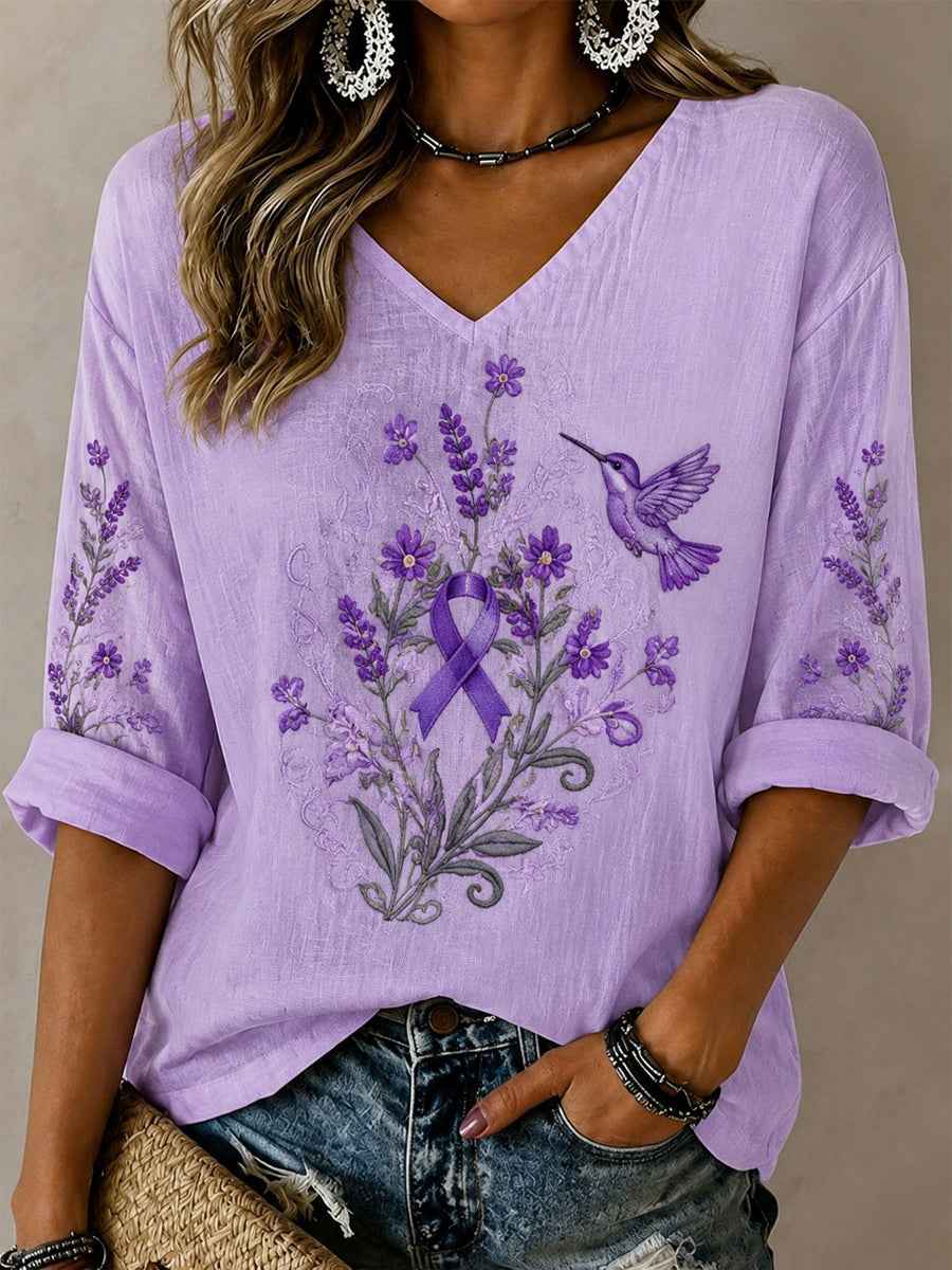 Women's Purple Flora Art Print Casual T-shirt