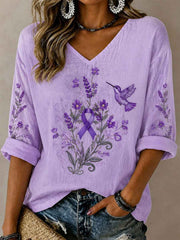 Women's Purple Flora Art Print Casual T-shirt