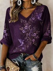 Women's Purple Flora Art Print Casual T-shirt