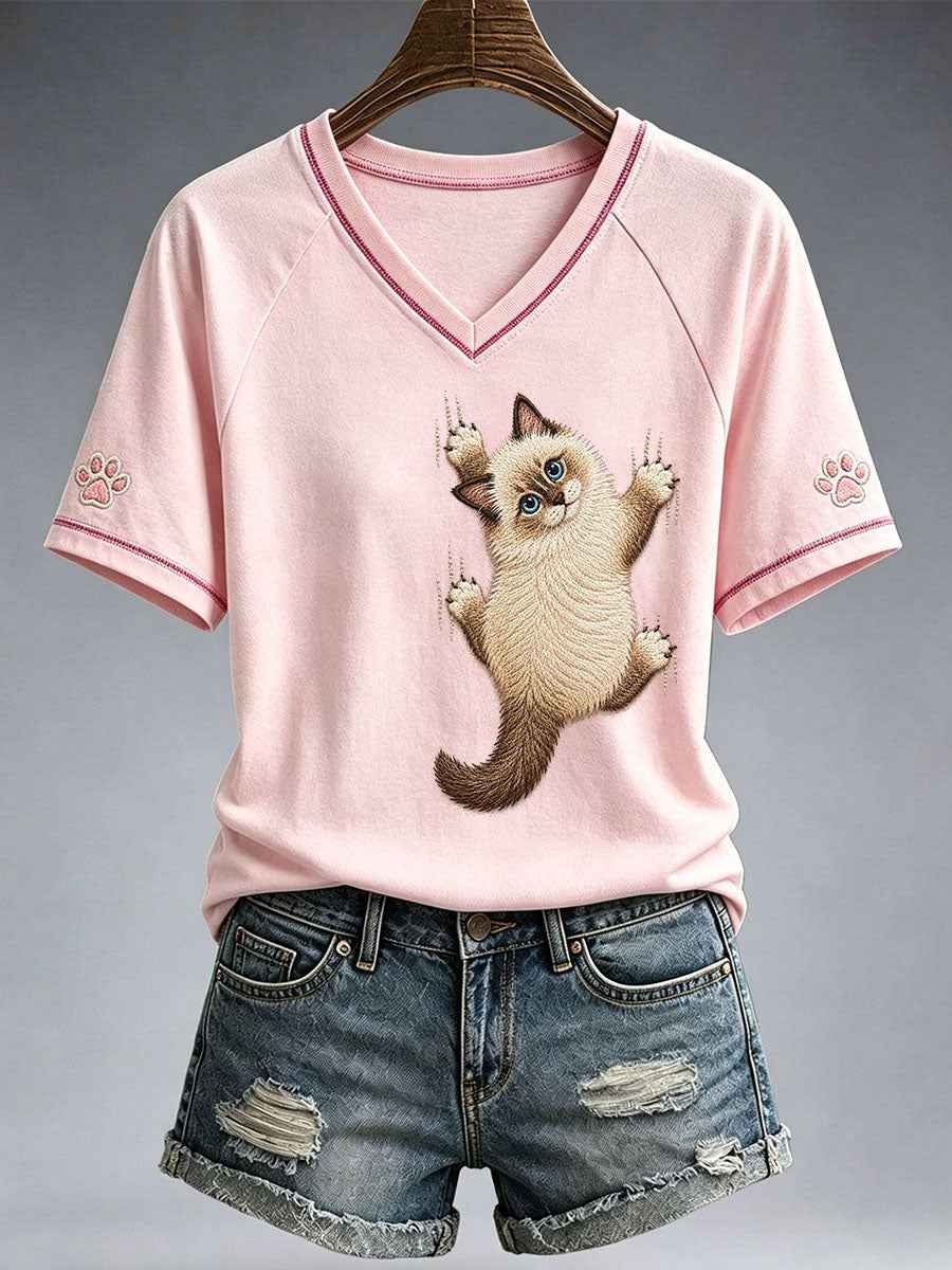 Women's Lovely Cat V-Neck T-Shirt