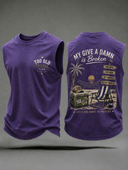 Men's "my give a damn is broken" vests gracestitchs
