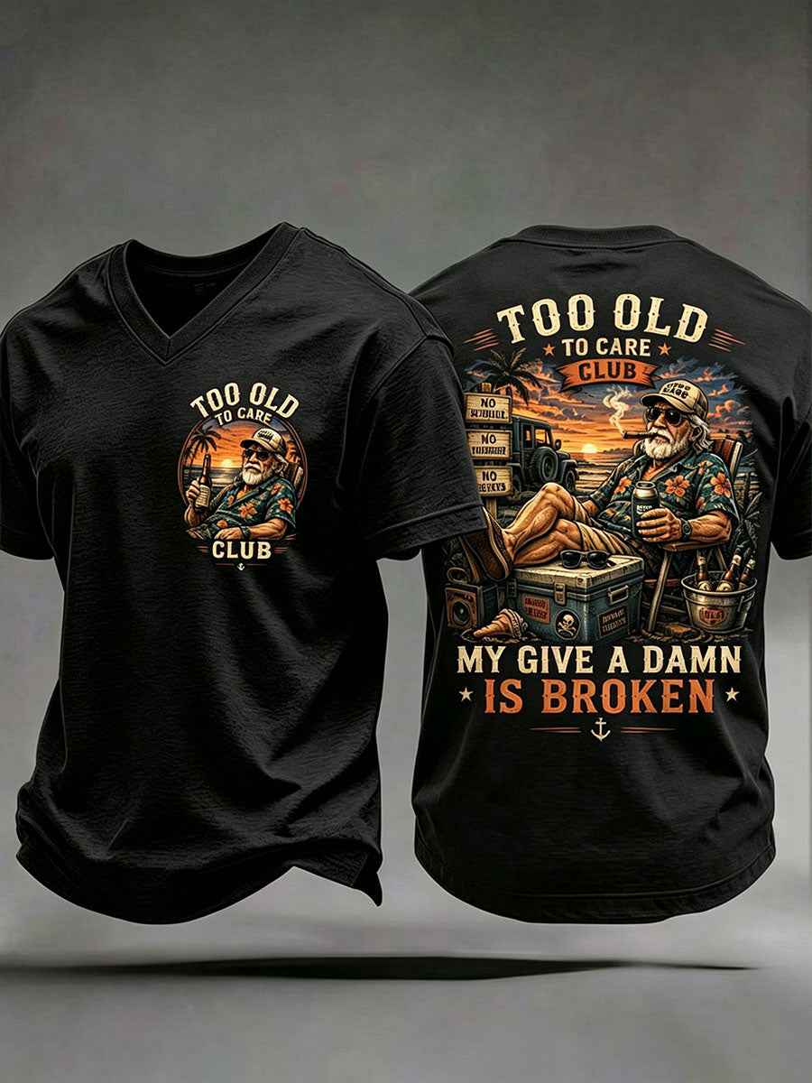 Men's "too old to care club" V-neck T-shirts gracestitchs