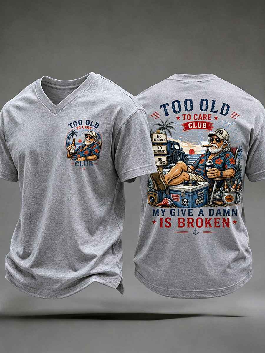 Men's "too old to care club" V-neck T-shirts gracestitchs