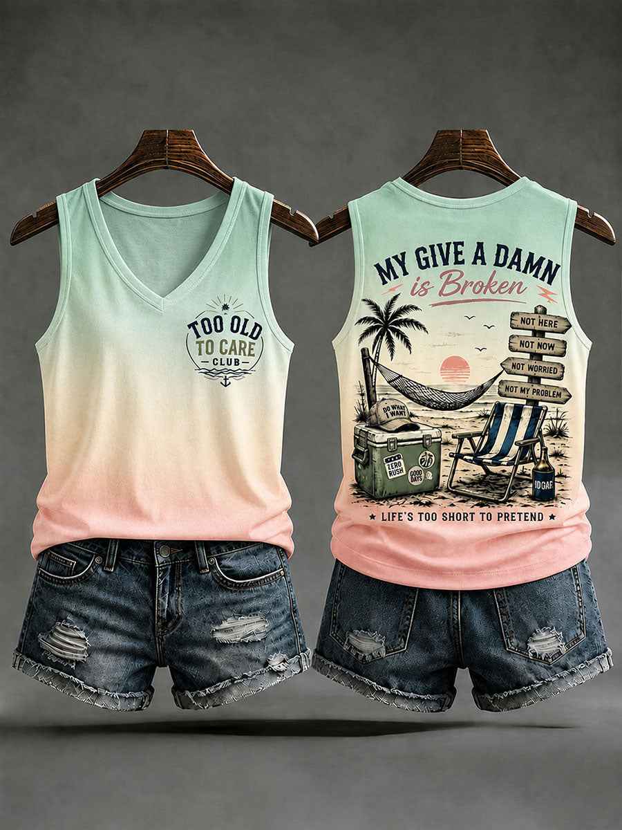 Women's "too old to care club" V-neck vests