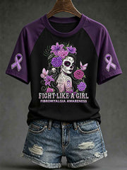 Women's Alzheimer's disease awareness pattern printed casual short-sleeve T-shirt