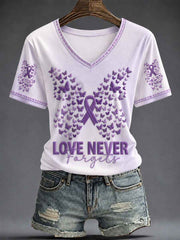 Women's Purple Art Printed V-neck T-shirt