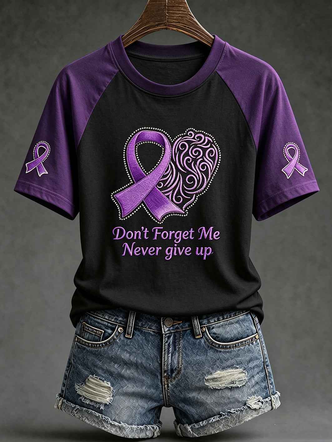 Women's Alzheimer's disease awareness pattern printed casual short-sleeve T-shirt