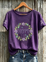 Women's Alzheimer's disease awareness pattern printed casual short-sleeve T-shirt