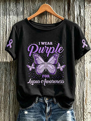 Women's Alzheimer's disease awareness pattern printed casual short-sleeve T-shirt