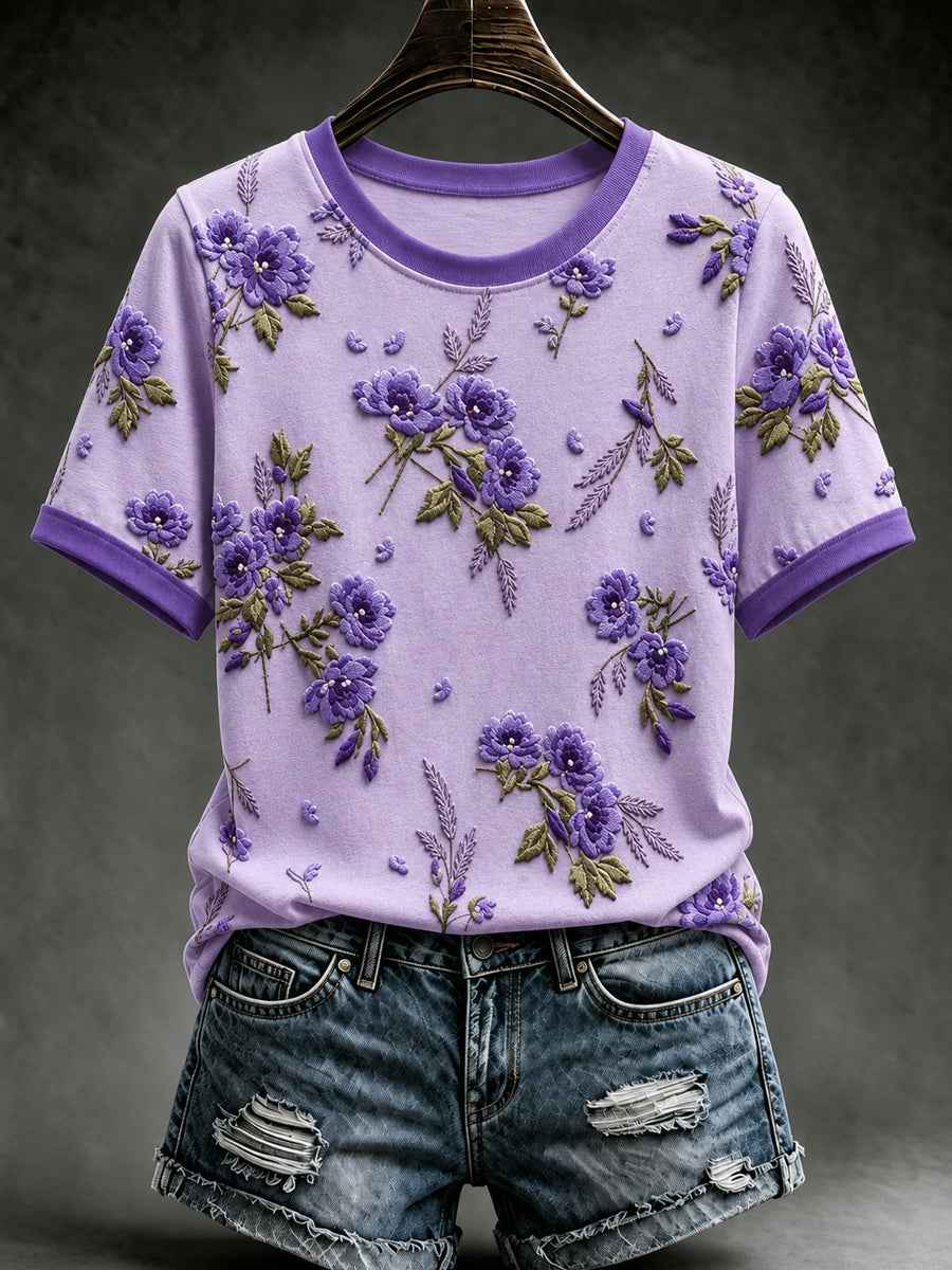 Women's Purple Floral Print Alzheimer's Awareness Support Short Sleeve T-shirt