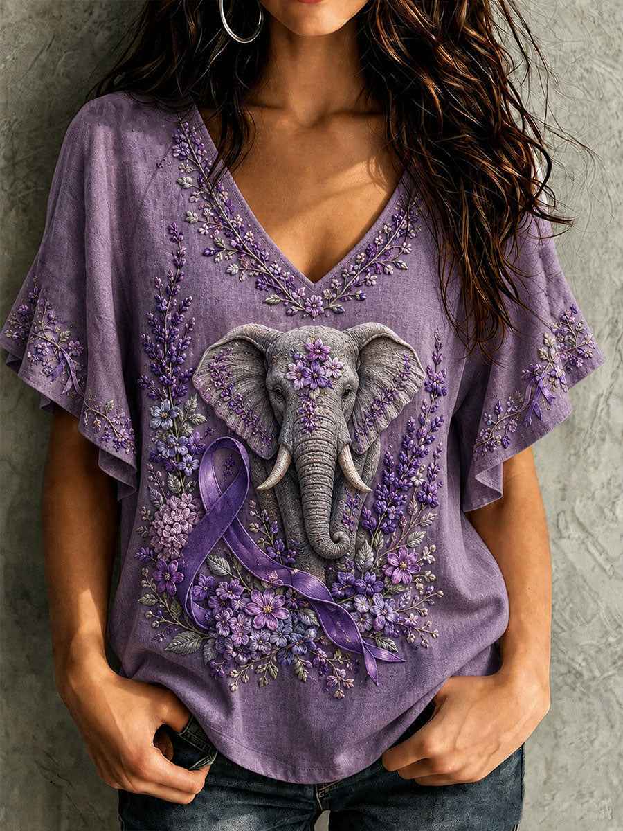 Women's Alzheimer's Awareness Flower Elephant Hang Shot Short Sleeve T-Shirt