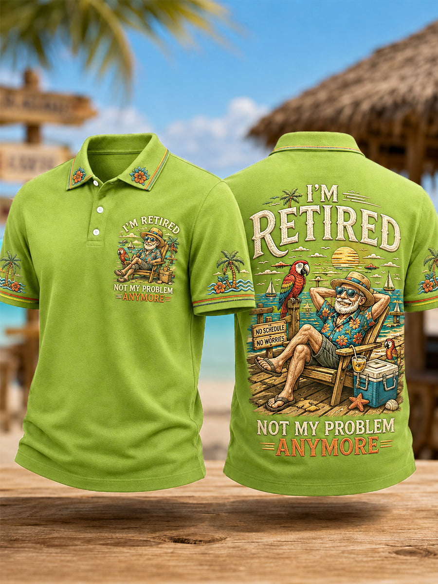 Men's Funny I'm Retired Not My Problem Anymore Print Casual Polo Shirt gracestitchs