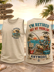 Men's Funny I'm Retired Not My Problem Anymore Skeleton Print Casual Tank Top gracestitchs