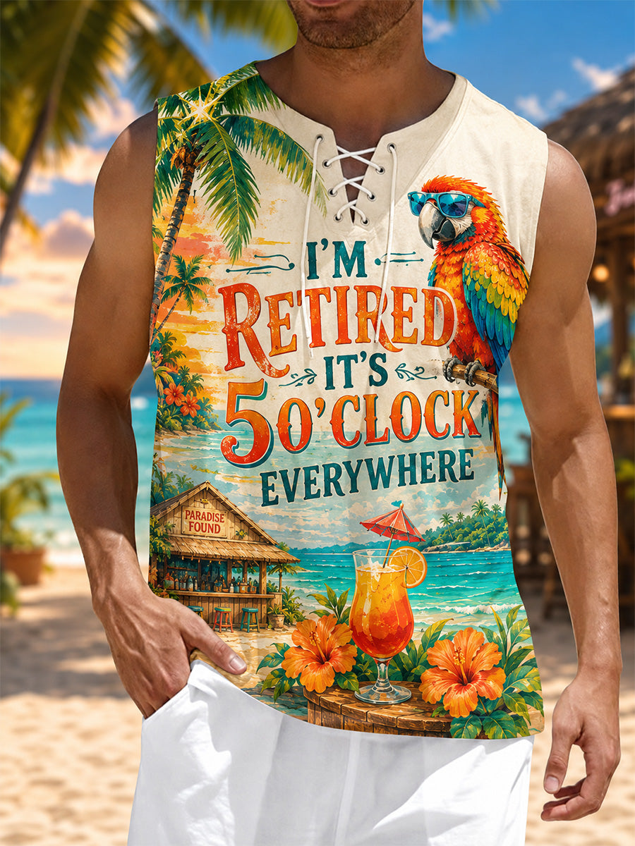 Men's I'm Retired It's 5 O'clock Everywhere Parrot Print Casual Vest gracestitchs