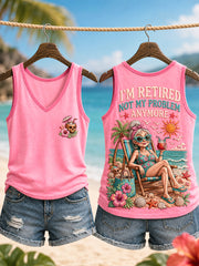 Women's Funny I'm Retired Not My Problem Anymore Skeleton Print Casual Vest gracestitchs