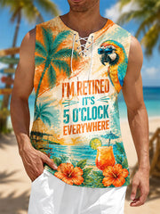 Men's I'm Retired It's 5 O'clock Everywhere Parrot Print Casual Vest gracestitchs